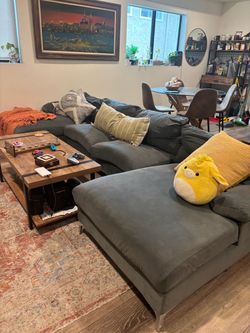 Green Midcentury Double Chaise Sectional Couch