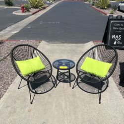 $95.00 New 3 Pieces Outdoor Patio Acapulco Chair Table Set With Glass Bistro Porch Poolside