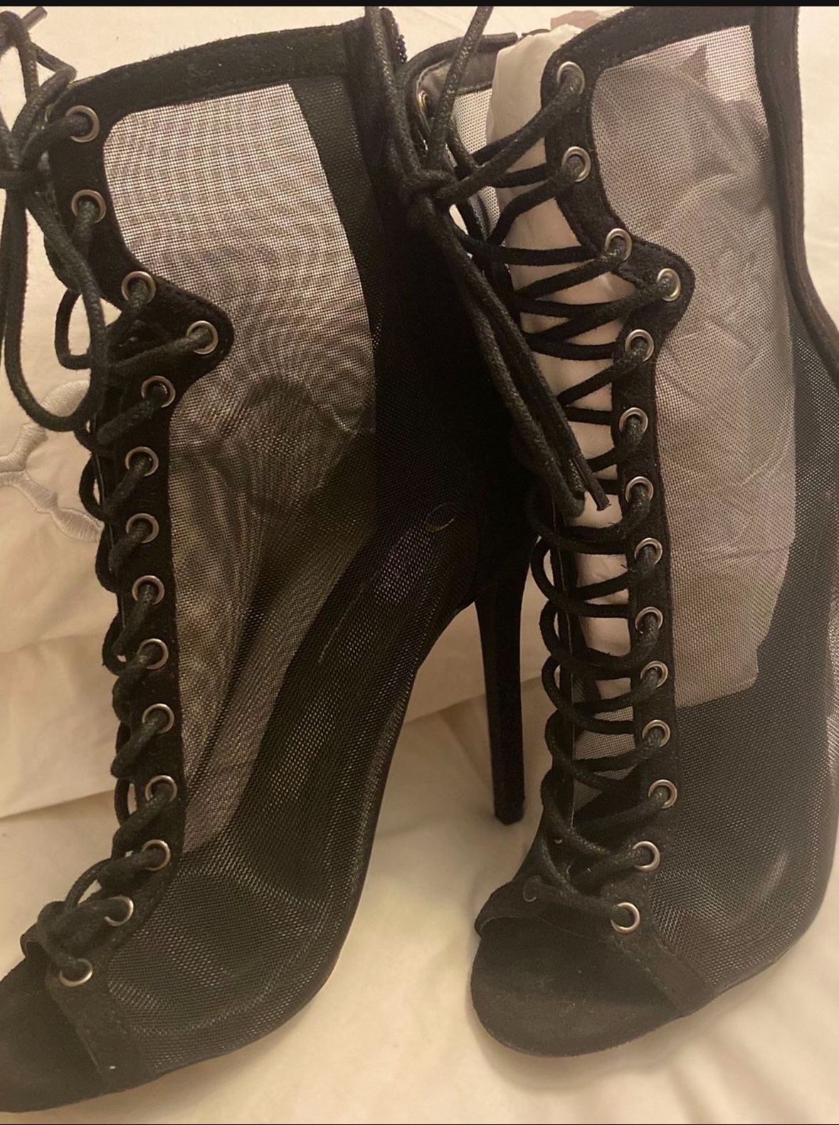 See Through Mesh High Ankle Bootie w Corset