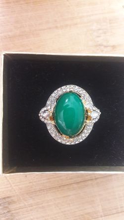 Gold over Sterling silver green Emerald and c.z. diamonds