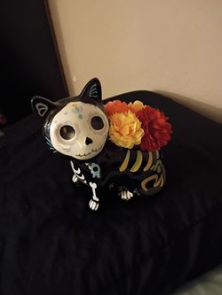 Day of the Dead Ceramic Cat Figurine