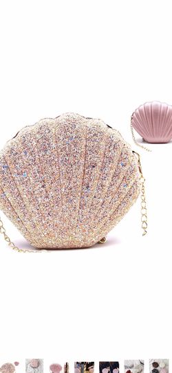 Shining Crossbody Bag for Women Seashell Shape Double-Side Purse Shoulder Tote Bag with Chain