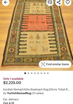 Kurdish Nomad Kilim,Noahsark Rug,Ethnic Tribal R.. by TurkishNomadRug