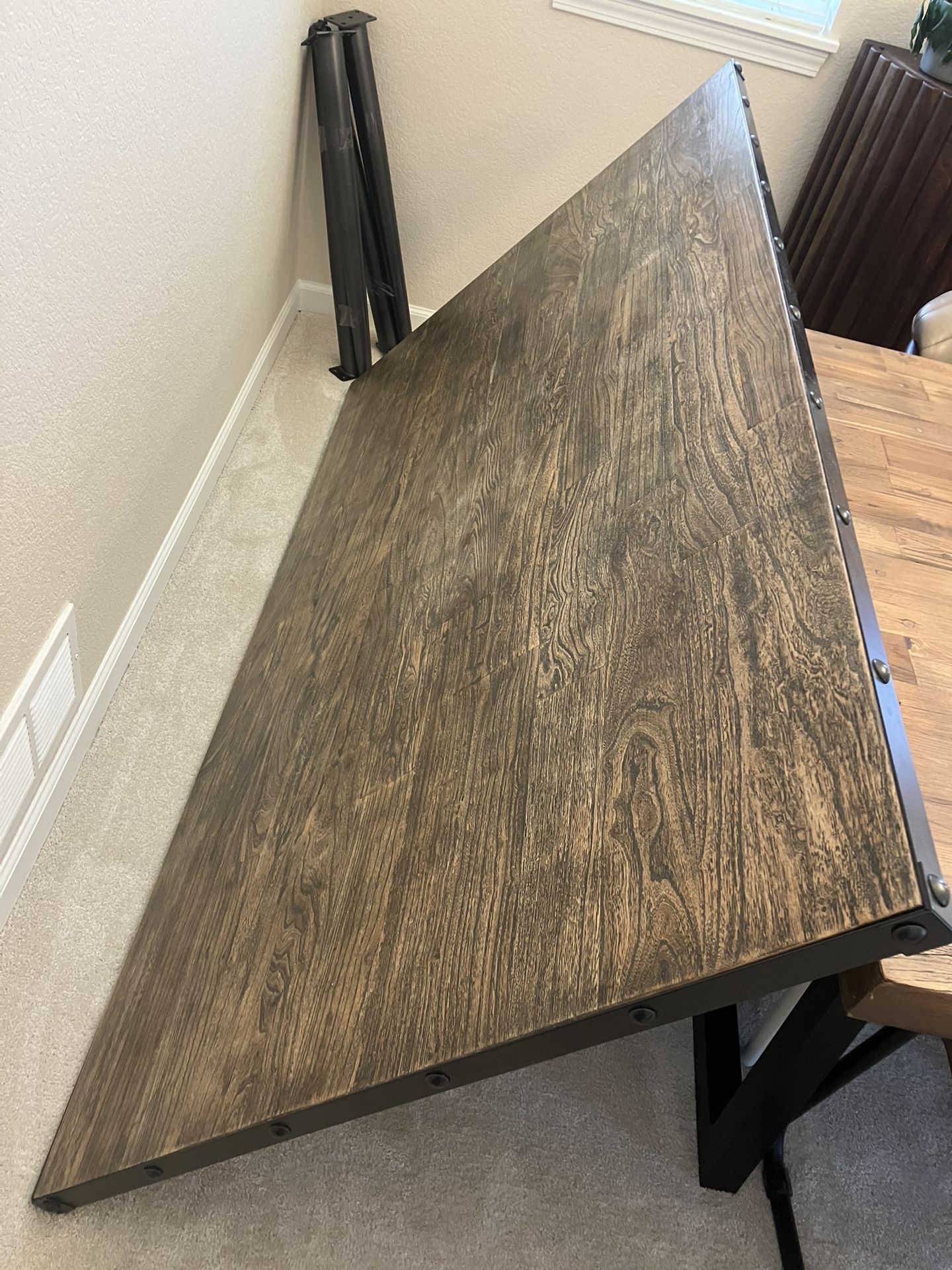 Wood Top Metal Legs Dining Table
