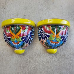 Talavera Bright Yellow Wall Decoration Pots. (Clay Pots, Planters, Plants) Pottery $30 cada una