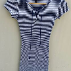 Striped Ribbed Lace Up Mini Dress Small 