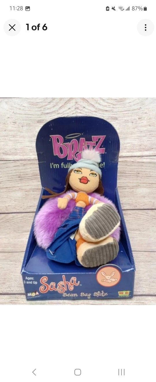 Rare 2002 Bratz 10" Sasha Plush Doll with Bean Bag Full Posable