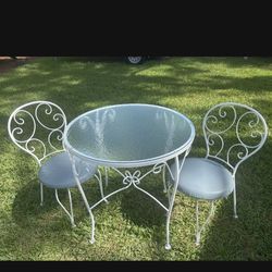 Glass Top Metal Table  & 2 Chairs 