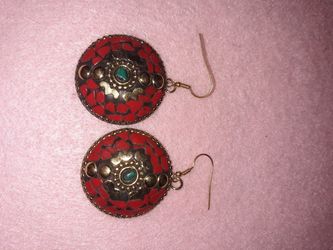 Red Coral and Turquoise earrings