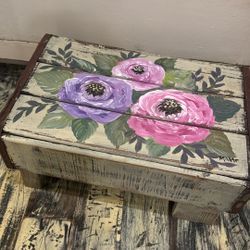 Hand-Painted Cottage Style, Floral Vintage Soda Crate Riser