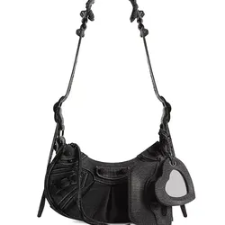 BALENCIAGA LE CAGOLE SMALL EMBELLISHED DENIM SHOULDER BAG