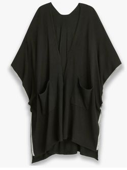 Calvin Klein Women's Tipped Ribbed Cozy Ruana Shawl Product Images and Videos (AI Generated Alt Text) Cape with Pockets