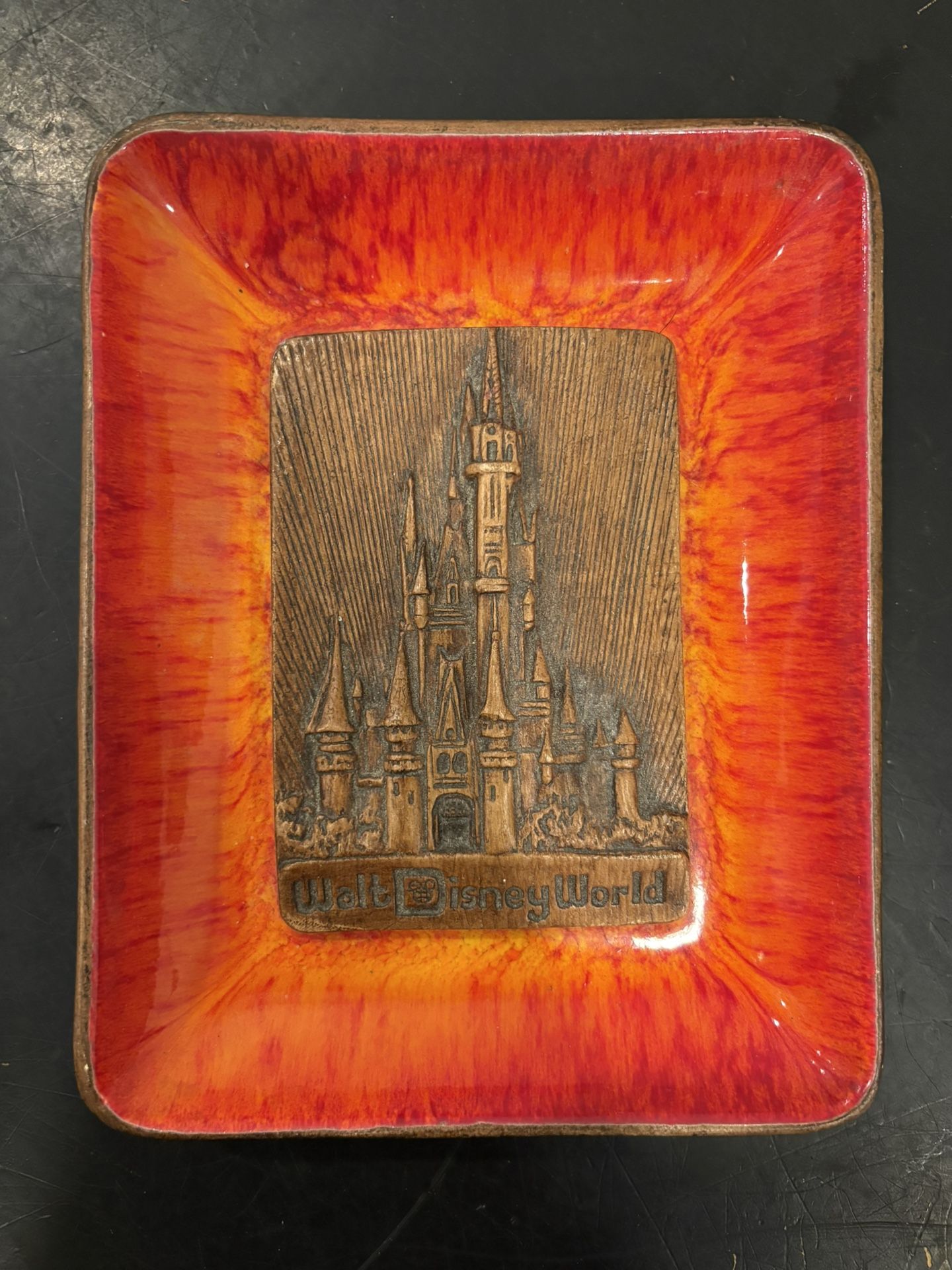 Vintage Walt Disney World Cinderella Castle Ashtray 1970s Orange Trinket Dish