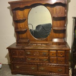 Vintage Four Piece Dark Brown Wooden Bedroom Set