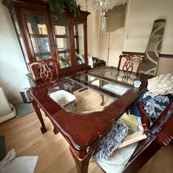 China Table And Cabinet (some Chairs Broken)