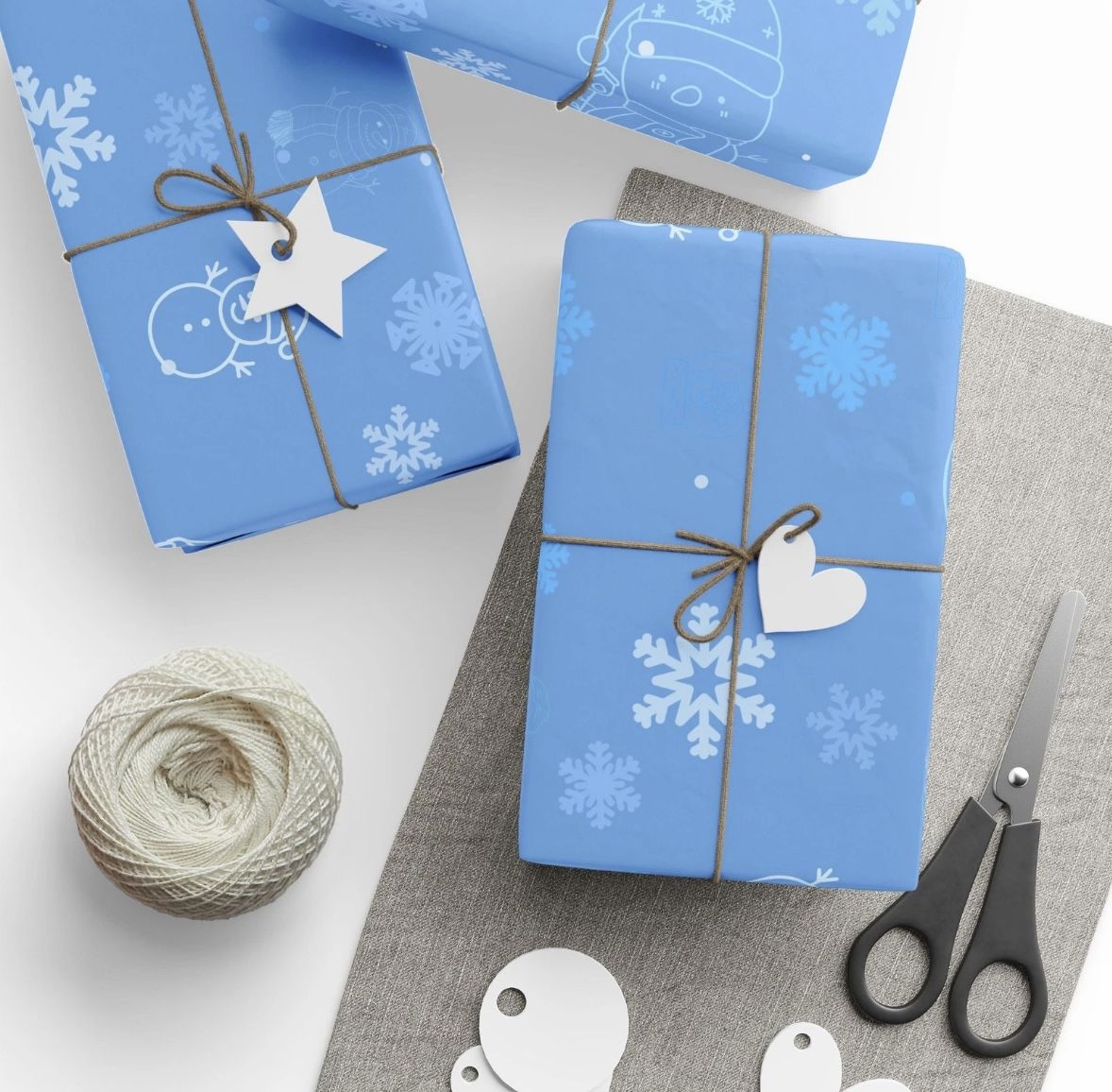 Snowflake Wrapping Paper, Blue Winter Holiday Gift Wrap, Christmas Present