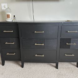 9 Drawer Black And Bronze Dresser - Refinished 