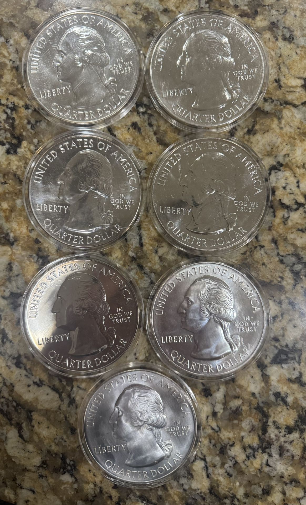 7 Giant 5oz Pure Silver Coins 