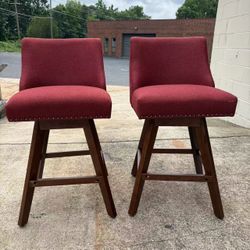 Counter Height Swivel Bar Stools Set of 2, 26.6" Seat Height Upholstered Bar Stools with Backs, Fabric Bar Chairs with Solid Wood Legs for Kitchen Isl