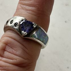 Amethyst And Opal Sterling Silver Ring 
