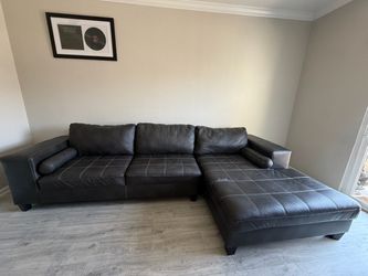 Dark Brown Leather Sectional Sofa with coffee table
