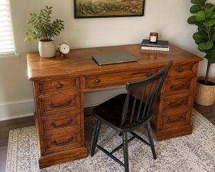 Solid Wood Executive Desk – Heavy, Real Wood – Vintage Office Desk