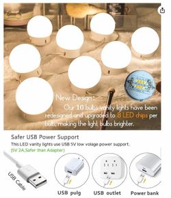 LED Vanity Lights for Mirror, Hollywood Style, 10 Dimmable Bulbs