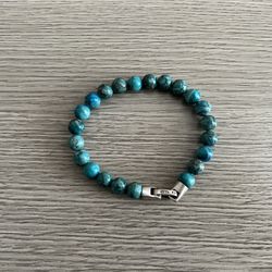 Turquoise Beaded Bracelet With Steel Linings And 925 Sterling Silver Clip, 8.2 inches Length