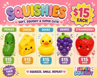 JUMBO SQUISHIES – $15 EACH