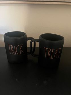Set of two Rare matte Rae Dunn Trick Treat two sided mugs