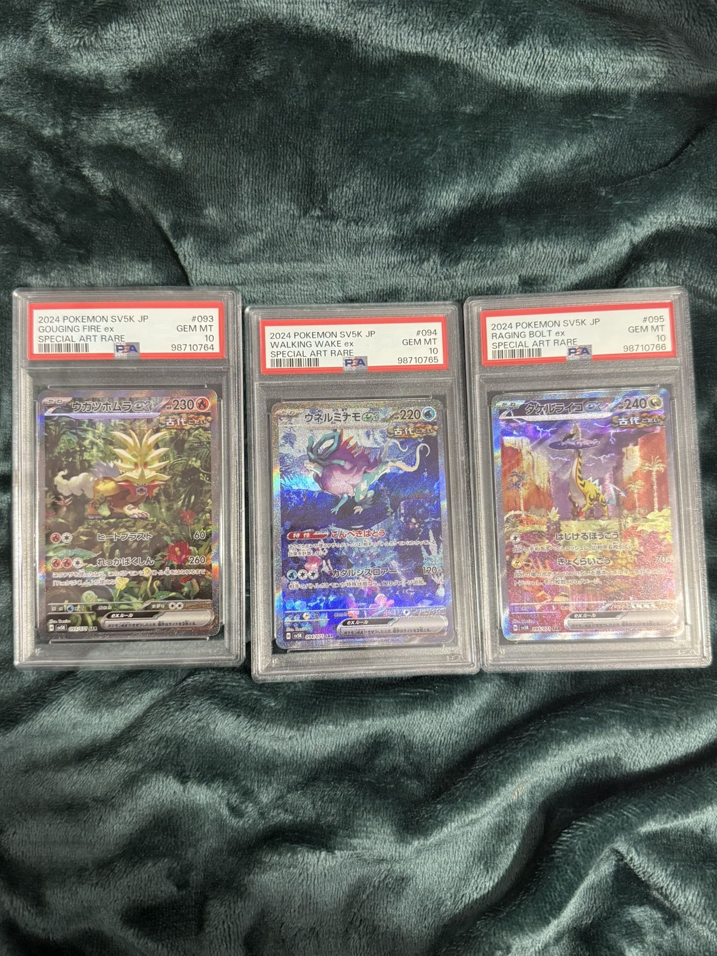 Pokemon JP Gouging Fire, Walking Wake, Raging Bolt Set PSA 10