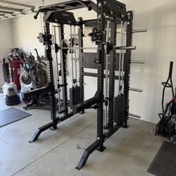 PRO SERIES Ultimate 3-1 Half Rack Functional Trainer w/Smith Machine Bar | 400lb Stack | Gym Equipment | Fitness | Commercial | Squat Rack  