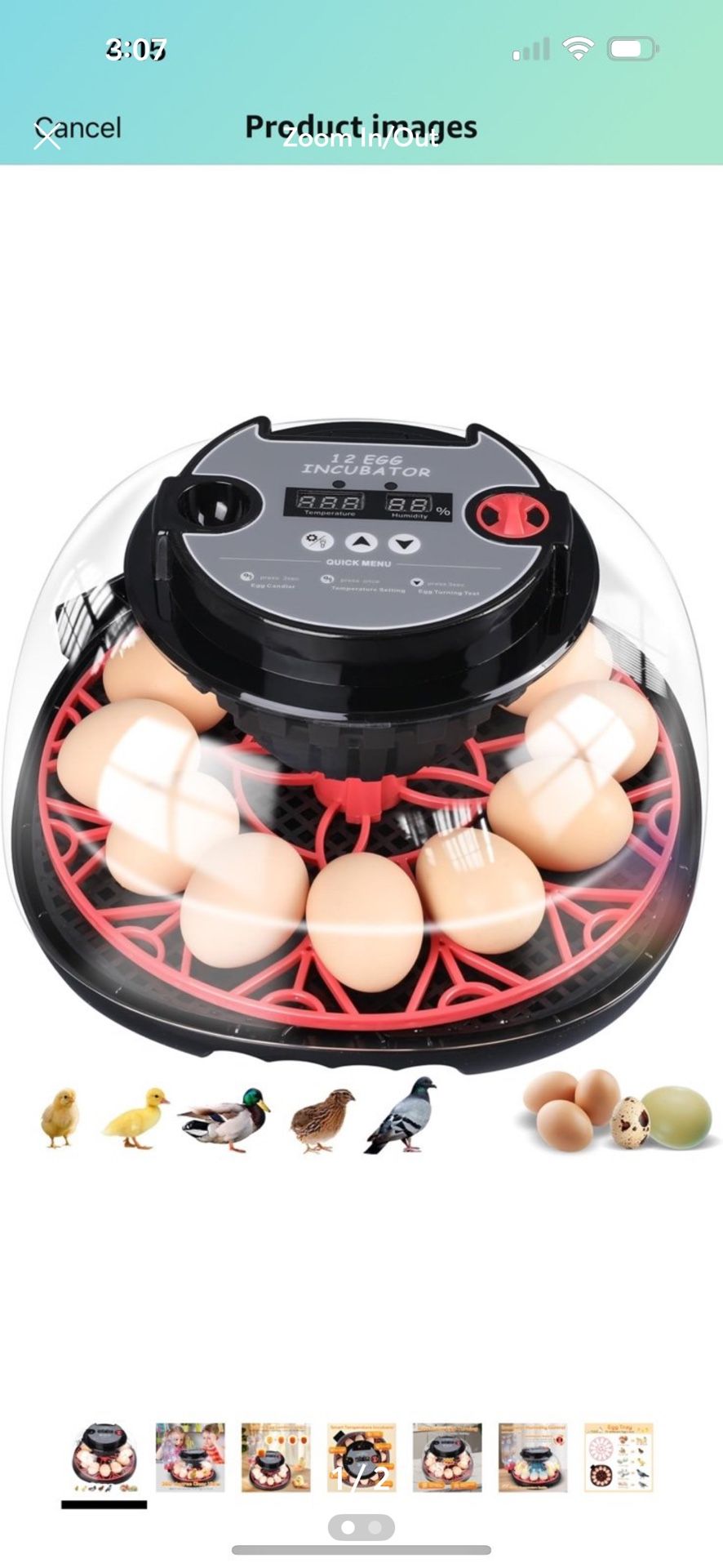 12 Egg Incubator for Hatching Eggs,Automatic Turning,Temperature and Humidity...