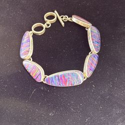 NATURAL Australian BLACK FIRE OPAL STERLING SILVER 925 BRACELET 19g