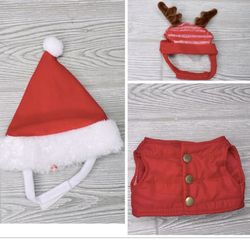 Christmas red doll/bear vest, Santa hat and and reindeer hat
