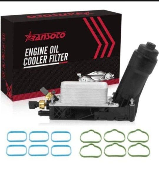 Engine Oil Cooler With Oil Filter Housing Adapter Gaskets Sensor Compatible With 2011 2012 2013 Chrysler 200 300, Dodge Charger Journey Caravan Durang