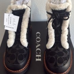 Coach Imani Suede Black Signature C Faux Fur Boots CE325. US 6.5B NWT