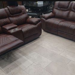 New year sale. Santiago brown leather reclining sofa and loveseat set only $1199. Easy finance option. Same day delivery.