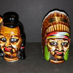 Vintage Native American Indian Bust Salt and Pepper Shakers - HTF
