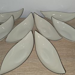Lenox USA Ivory Leaf Serving Bowls Set 8 Silver Trim