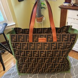 Fendi Zucca Tote Bag Green Trim