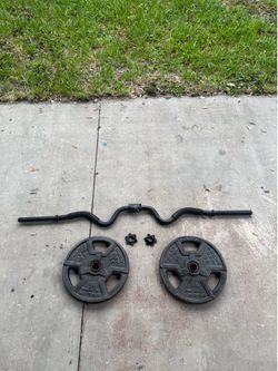 Curl bar + 50lbs of weights