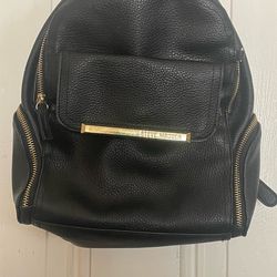 Steve Madden Black Textured Leather Tote with Gold Accents