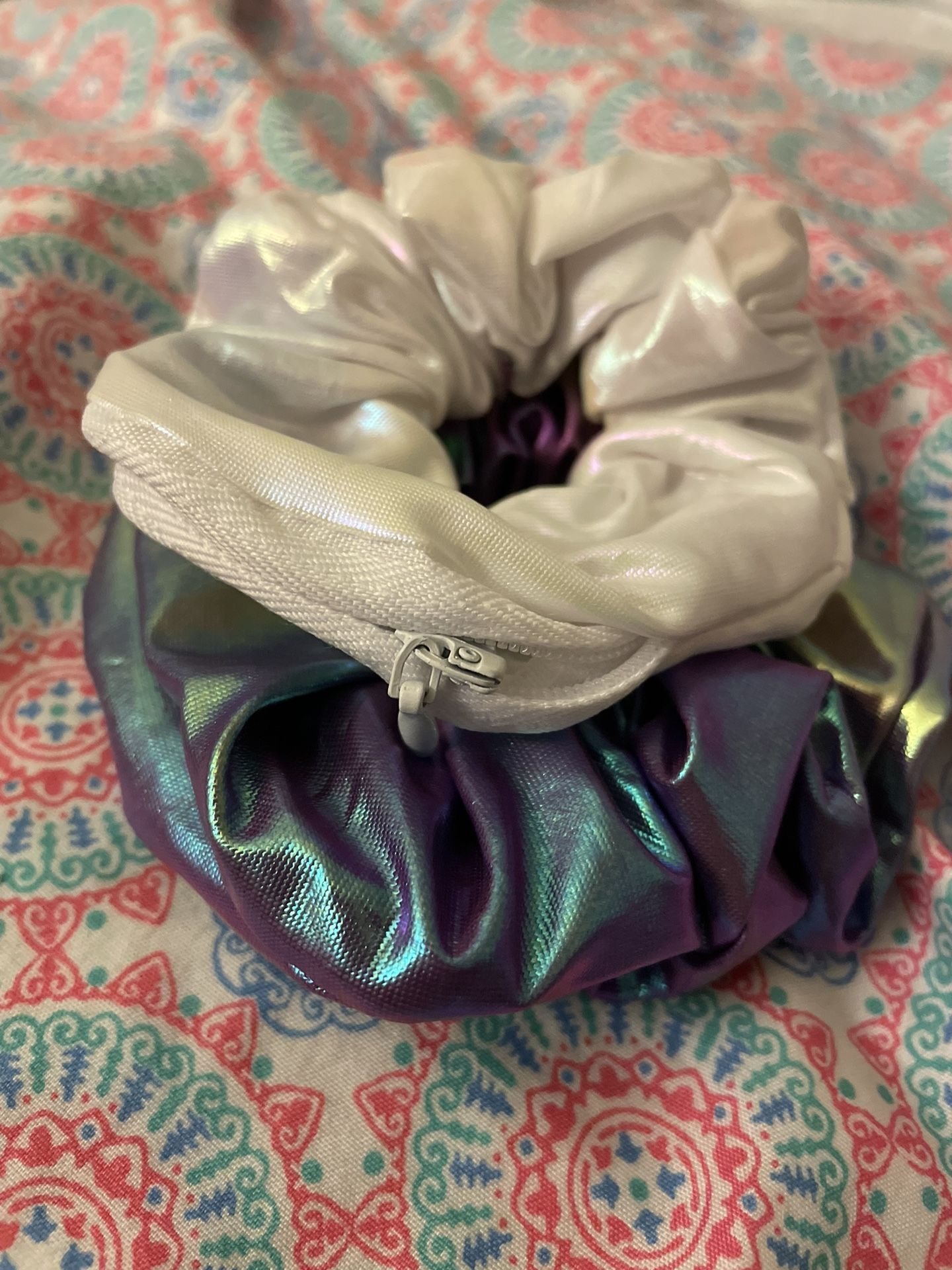 Metallic Hair Scrunchies, With Zip Pocket
