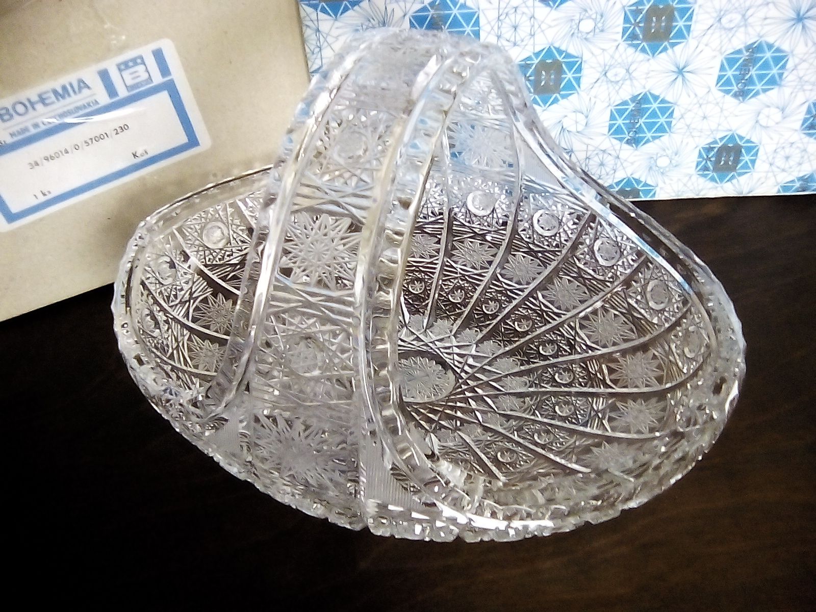 Bohemian Crystal Basket, handcut, dia.9" by 6" ht. 6"