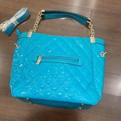 Teal Quilted Shoulder Bag with Gold Chain Straps