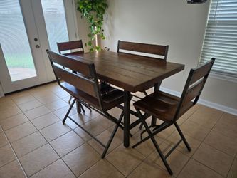Industrial Wood and Metal Dining Table Set