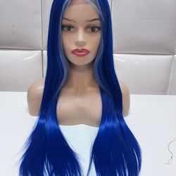 Lace Front Wig- Blue Long Straight Hair Wig~costume Cosplay Dress Up-brand New $50- Peluca Azul lacia Nueva