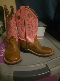 Kids Pink and Brown Leather Cowboy Boots
