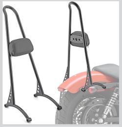 21" Tall Passenger Backrest Sissy Bar for Sportster XL 883, 1200, Classic Styled Gloss Black